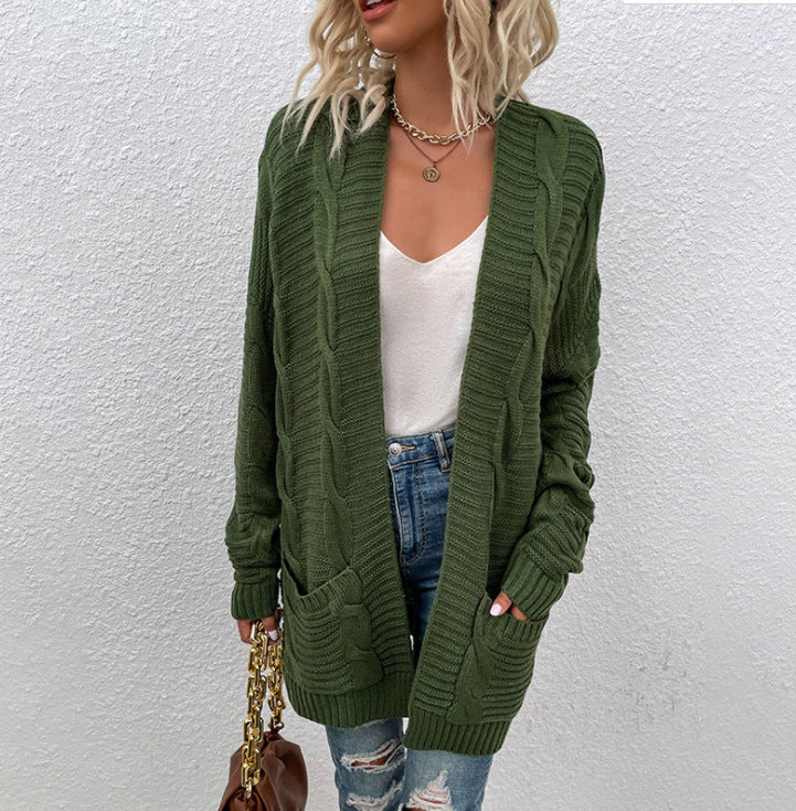 Damen Grobstrick-Cardigan Offenes Frontdesign Mit Taschen Norvielle