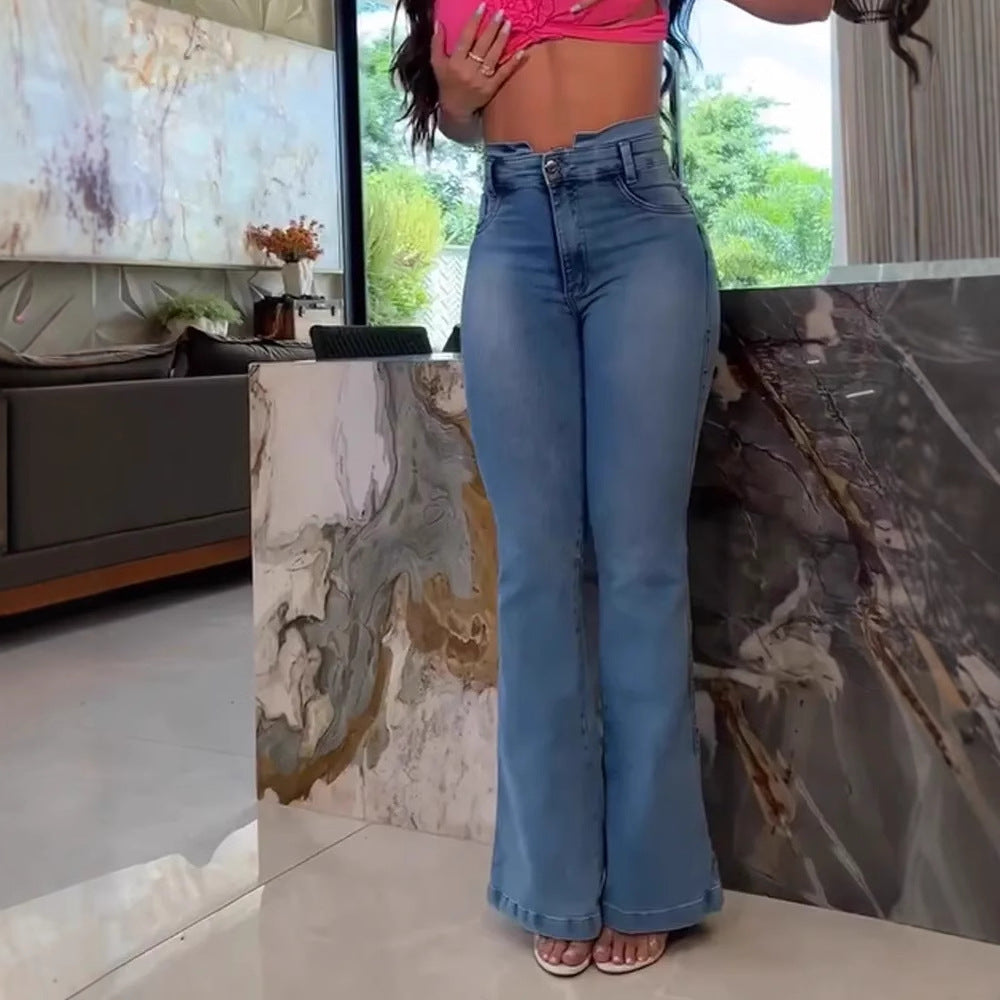 Damen Hochtaillierte Flared Jeans mit Fransen Norvielle