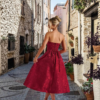 Damen Cocktailkleid Bustier-Oberteil Schwingrock