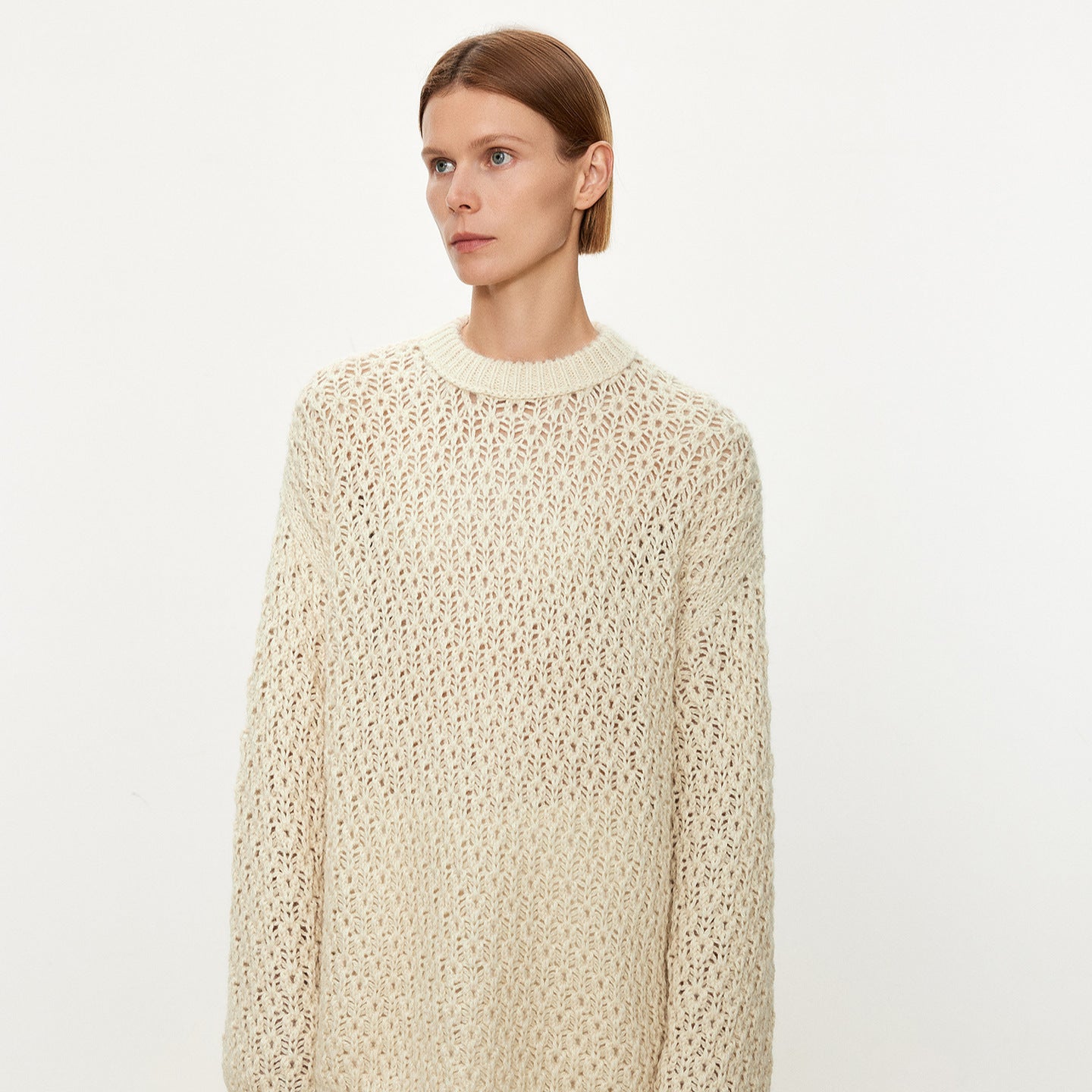 Damen Strickpullover Luftiger Strick Offene Struktur Beige