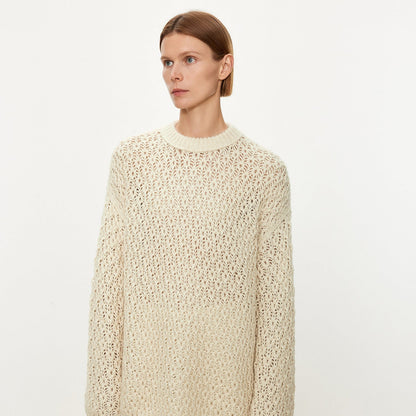 Damen Strickpullover Luftiger Strick Offene Struktur Beige
