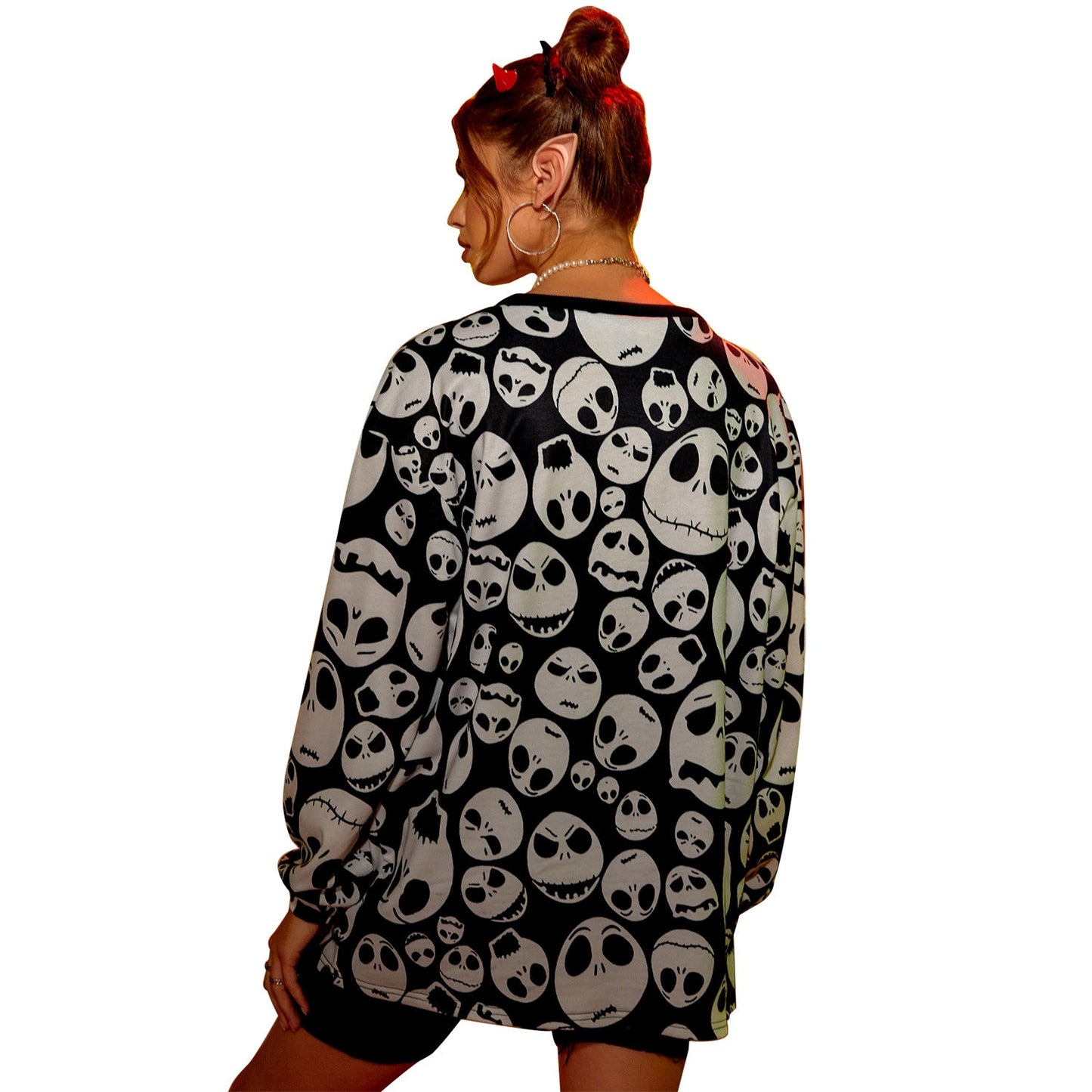 Damen Oversized Sweatshirt Totenkopf-Design Norvielle
