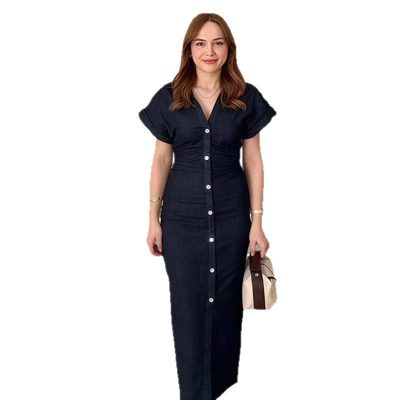 Damen Langarmkleid mit Knopfverschluss und Hemdkragen