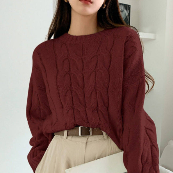 Damen Grobstrickpullover Zopfmuster Weites Modell Norvielle