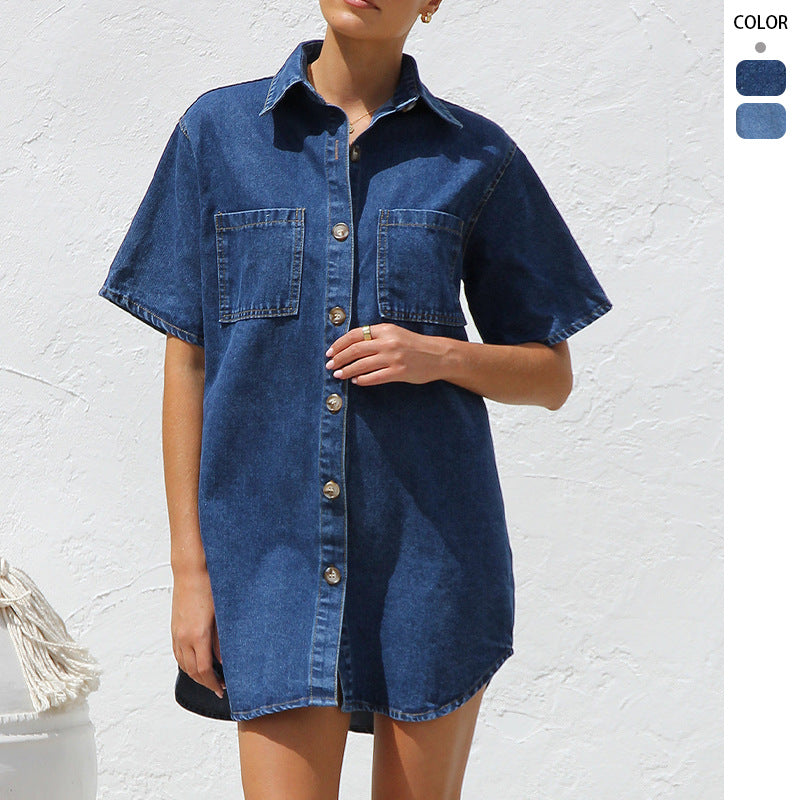 Damen Jeanskleid Entspannter Schnitt Mit Taschen Blau - Norvielle