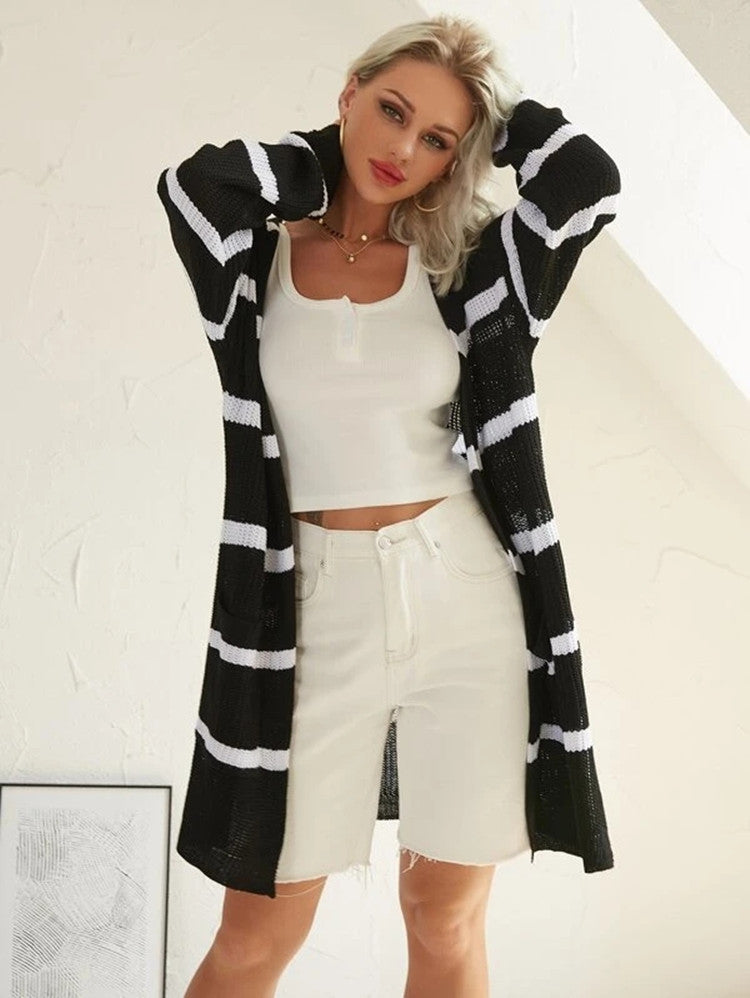 Damen Cardigan Lang Strick Modern Streifen Norvielle