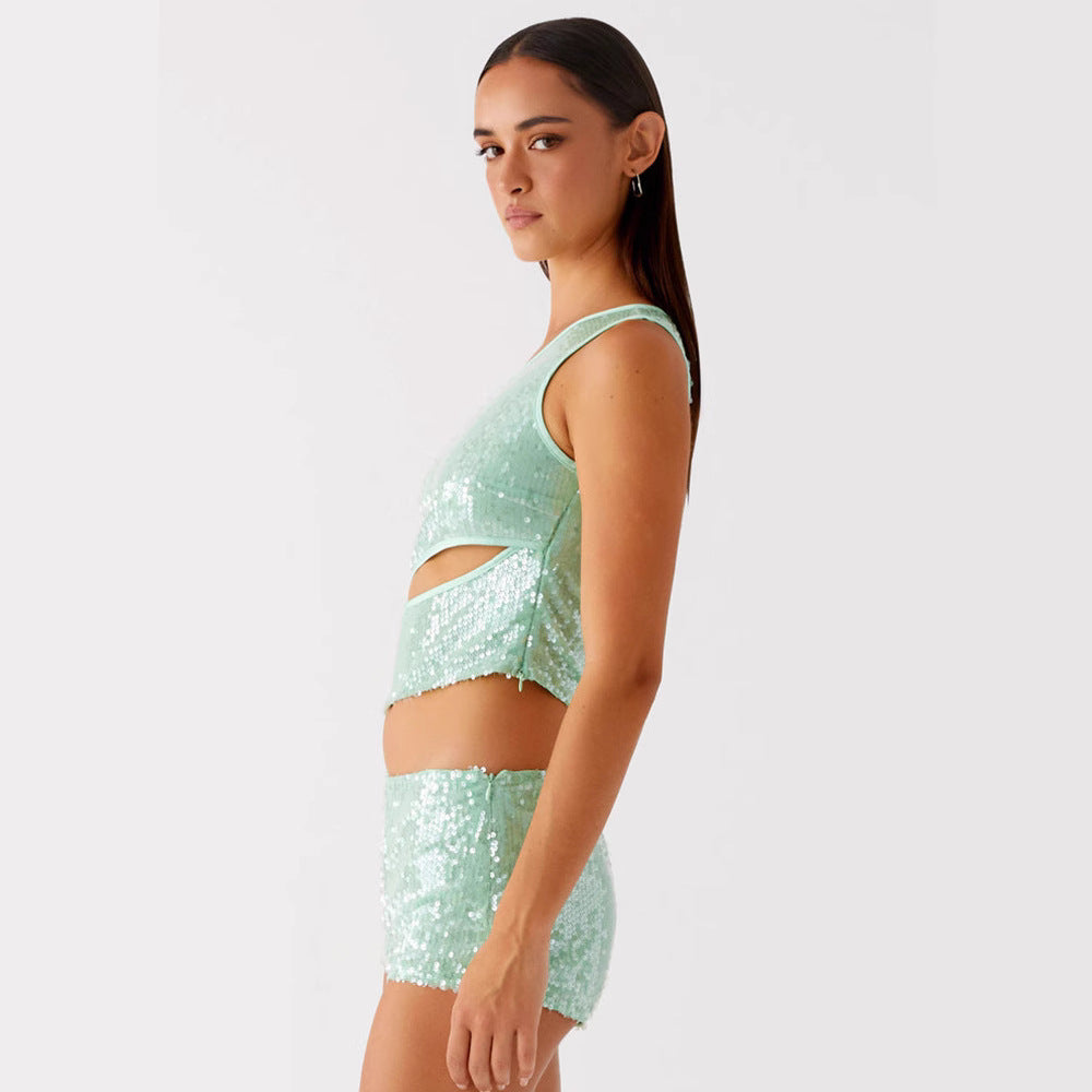 Damen Glitzernder und Shorts Set