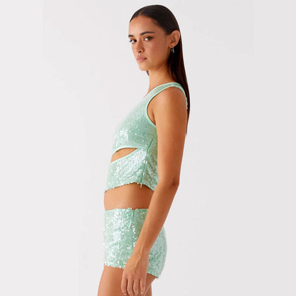 Damen Glitzernder und Shorts Set