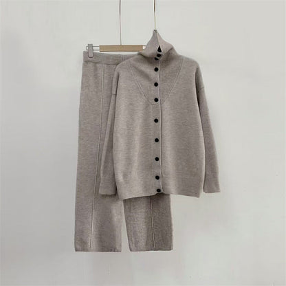 Damen Strickensemble Hochkragen Knöpfe Norvielle