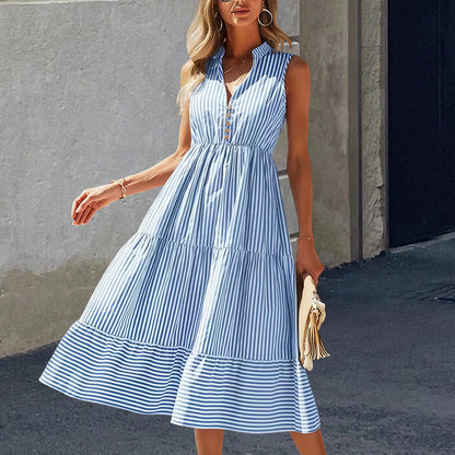 Damen Langarmkleid Streifen-Design Baumwolle Fließend -Weiß