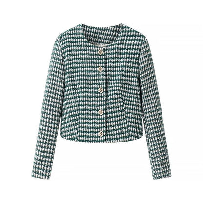 Damen Jacquardjacke Klassischer Schnitt Knöpfe Beige