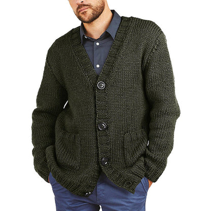 Herren Grobstrickjacke V-Ausschnitt Warm Beige - Norvielle
