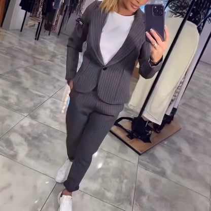 Damen Blazer Ensemble Streifen Tailliert
