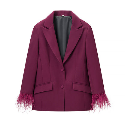 Damen Blazerjacke Federbesatz Modisch