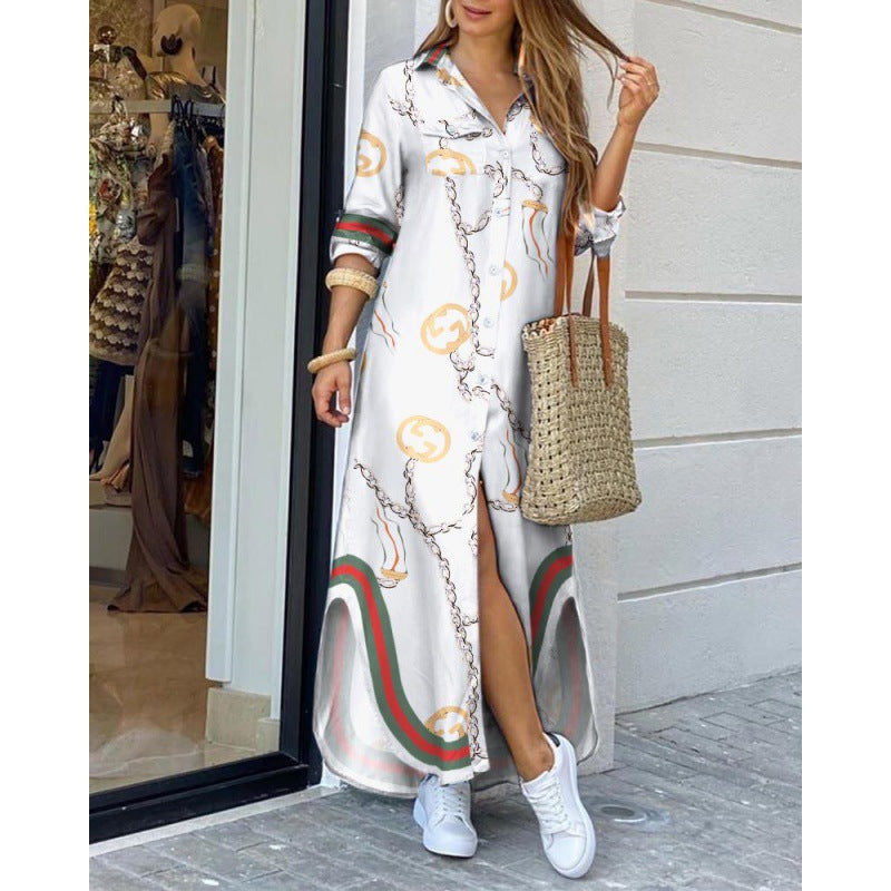 Damen Langarmkleid mit Print Feminin