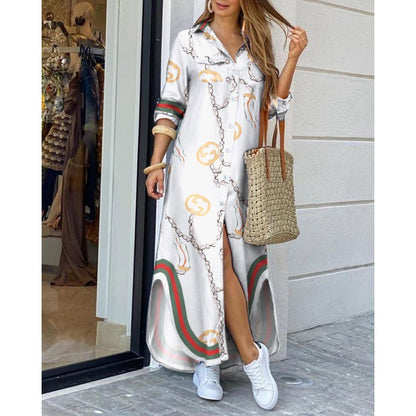 Damen Langarmkleid mit Print Feminin