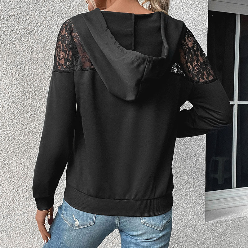 Damen Kapuzenpullover Lässig Spitze Beige