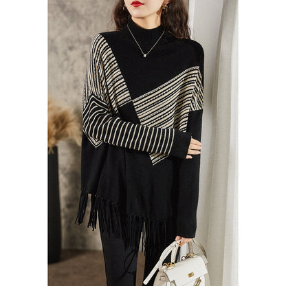 Damen Strickpullover Geometrisches Muster Fransen Norvielle