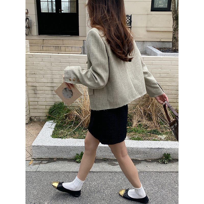 Damen Jacke Strukturiertes Design Doppelter Knopf Norvielle