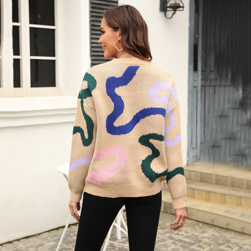 Damen Strickpullover Weiches Material Abstrakte Muster Norvielle