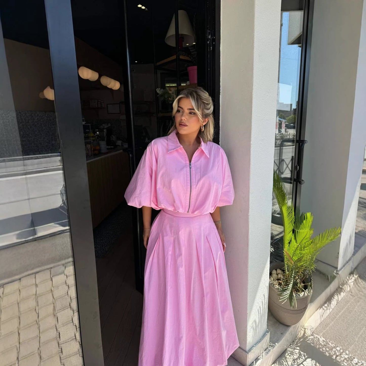 Damen Maxikleid Hochgeschlossen Weit Saum Elegantes Design