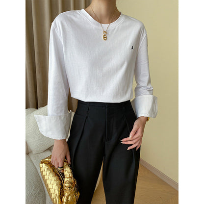 Damen Langarmshirt Elegantes Design Weite Manschetten Norvielle - Norvielle