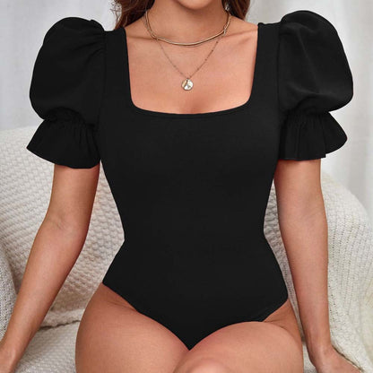 Damen Body Puffärmel Quadrat Ausschnitt