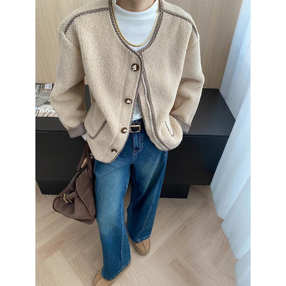 Damen Strickjacke Dekorative Knöpfe Taschen Norvielle