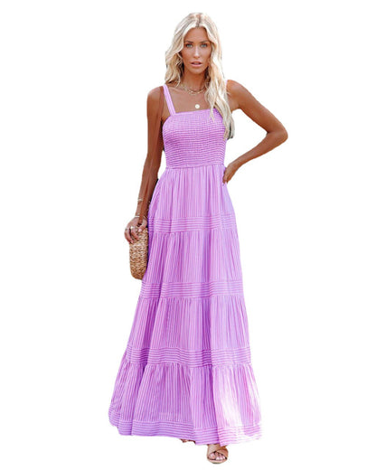 Damen Maxikleid Leicht Raffung Spaghettiträger Norvielle