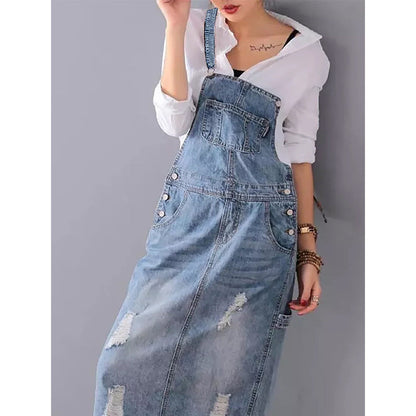 Damen Jeansrock mit Trägern
