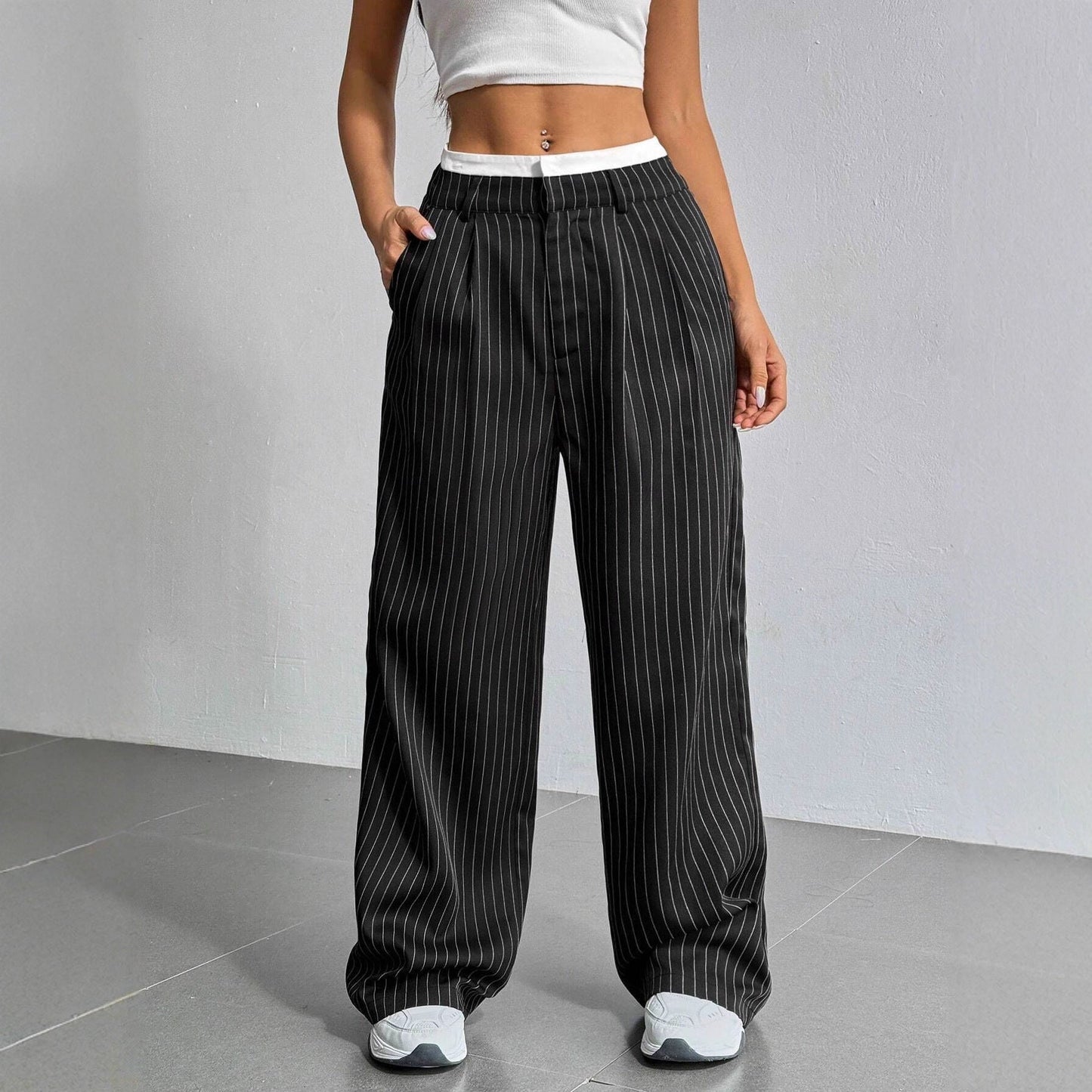 Damen Hochwasserhose Klassisch Schräge Taschen Norvielle