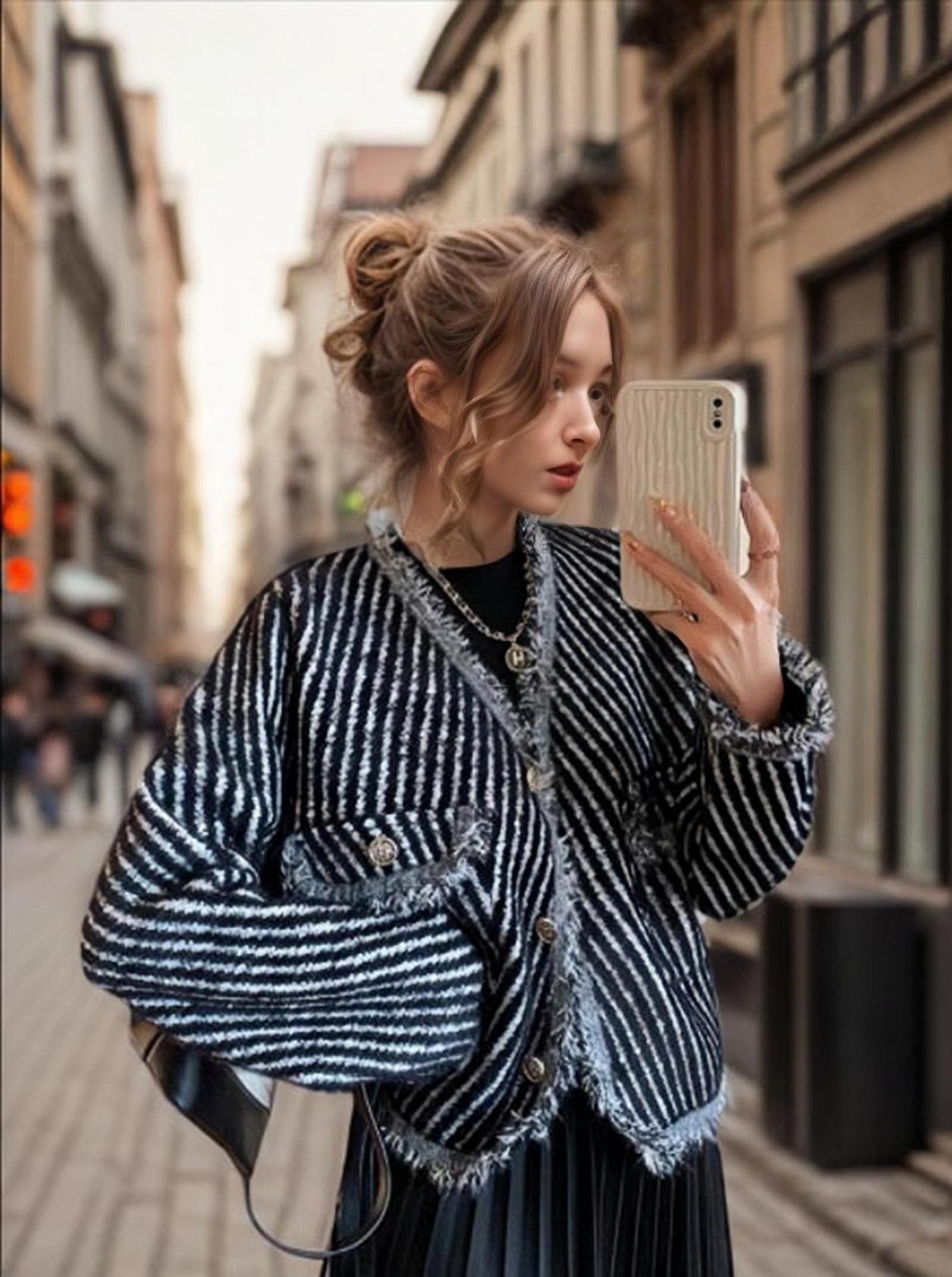 Damen Strickjacke Dekorativ Französische Knöpfe Französig