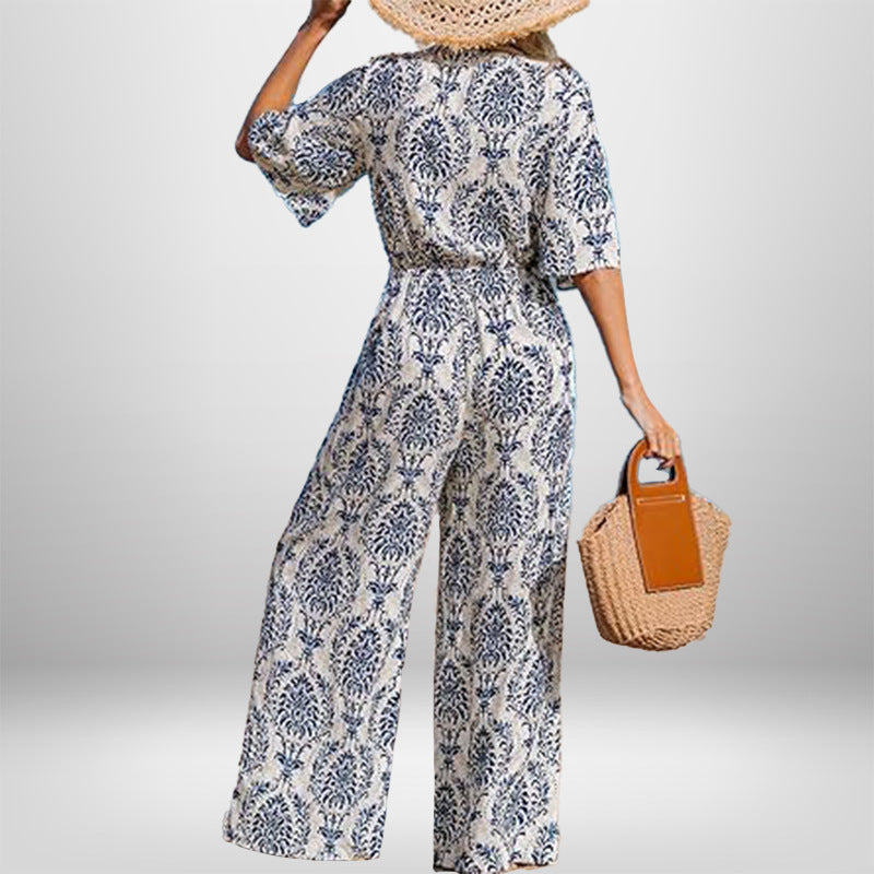 Damen Jumpsuit Weites Bein Elegantes Wickeldetail Norvielle