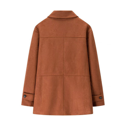 Damen Wildlederjacke Klassischer Schnitt Praktische Taschen