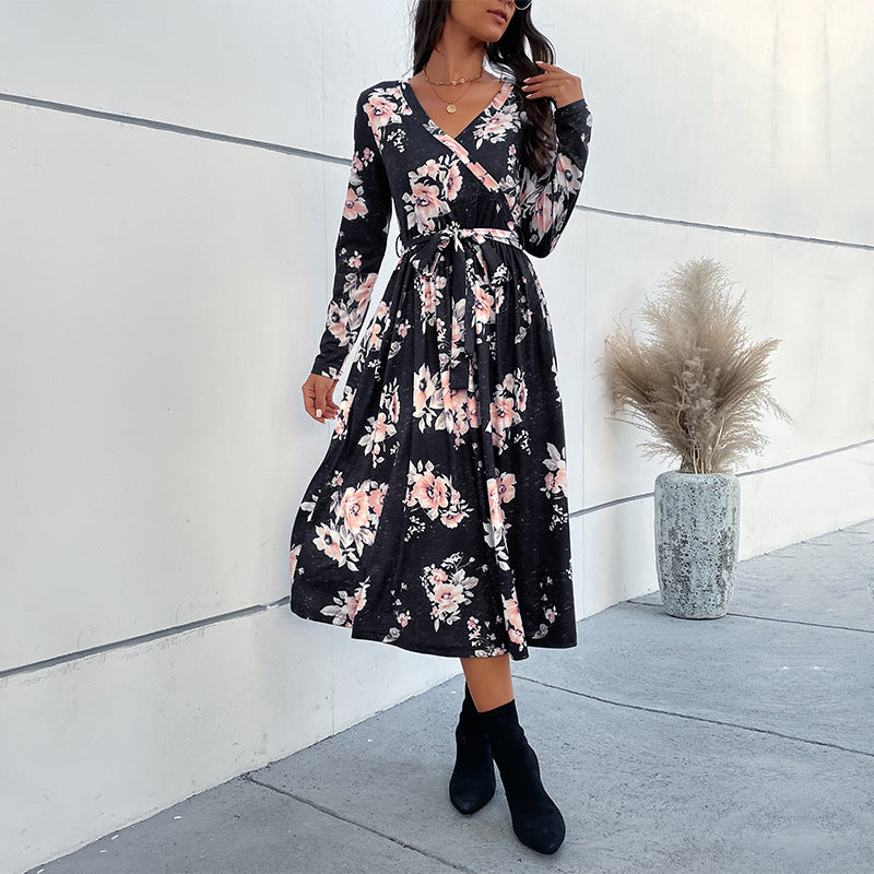 Damen Wickelkleid Florale Rüschen Elegante Ärmel