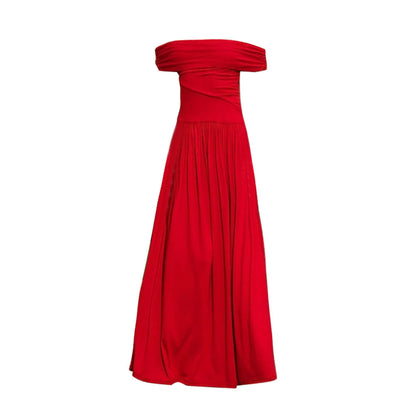 Damen Maxikleid Schulterfrei Raff-Look Elegant
