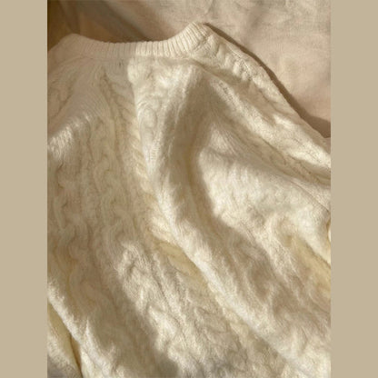 Damen Pullover Grobstrick V-Ausschnitt Zopfmuster Norvielle
