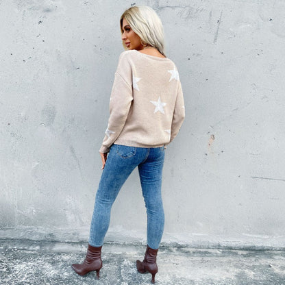 Damen Strickpullover Sternenmuster Fransensäume Norvielle