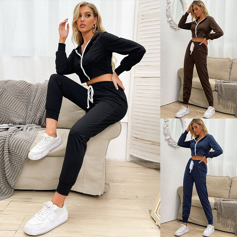 Damen Sportanzug Cropped Hoodie Elastischer Bund Norvielle