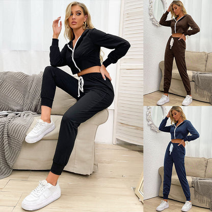 Damen Sportanzug Cropped Hoodie Elastischer Bund Norvielle