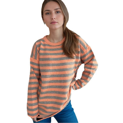 Damen Oversized-Pullover aus Strickstoff mit lässigem Streifenmuster