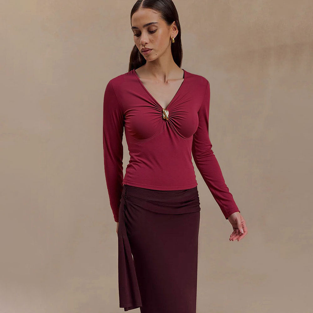 Damen Oberteil V-Ausschnitt mit Knotendetail Elegantes Design