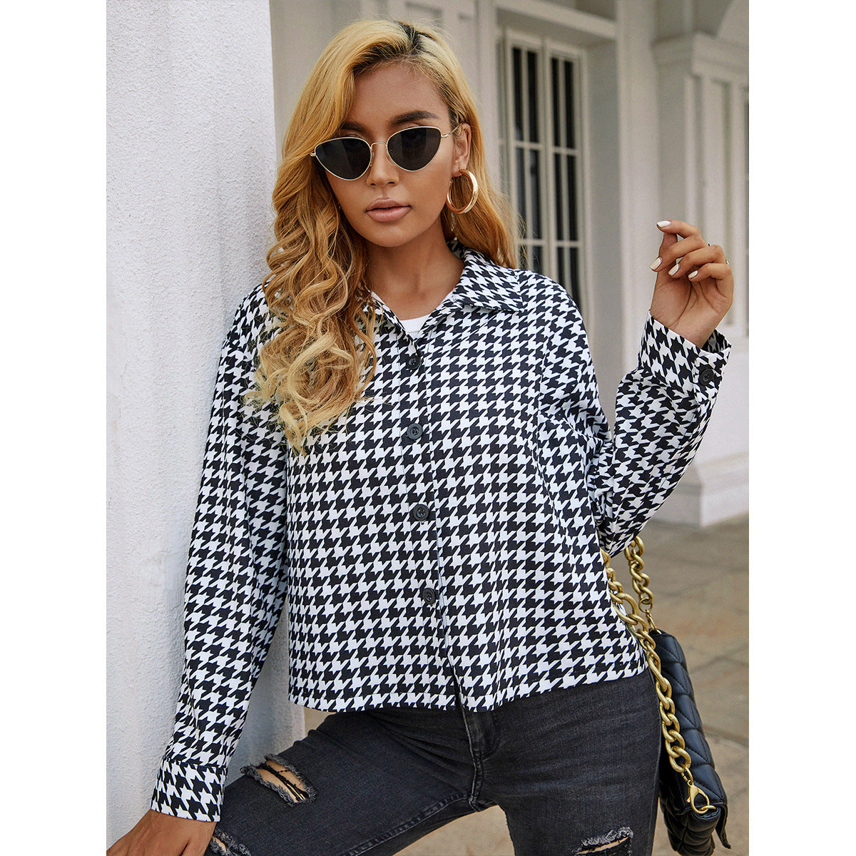 Damen Bluse mit Hahnentrittmuster Norvielle - Norvielle