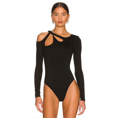 Damen Bodysuit Asymmetrischer Ausschnitt Lange Ärmel Norvielle