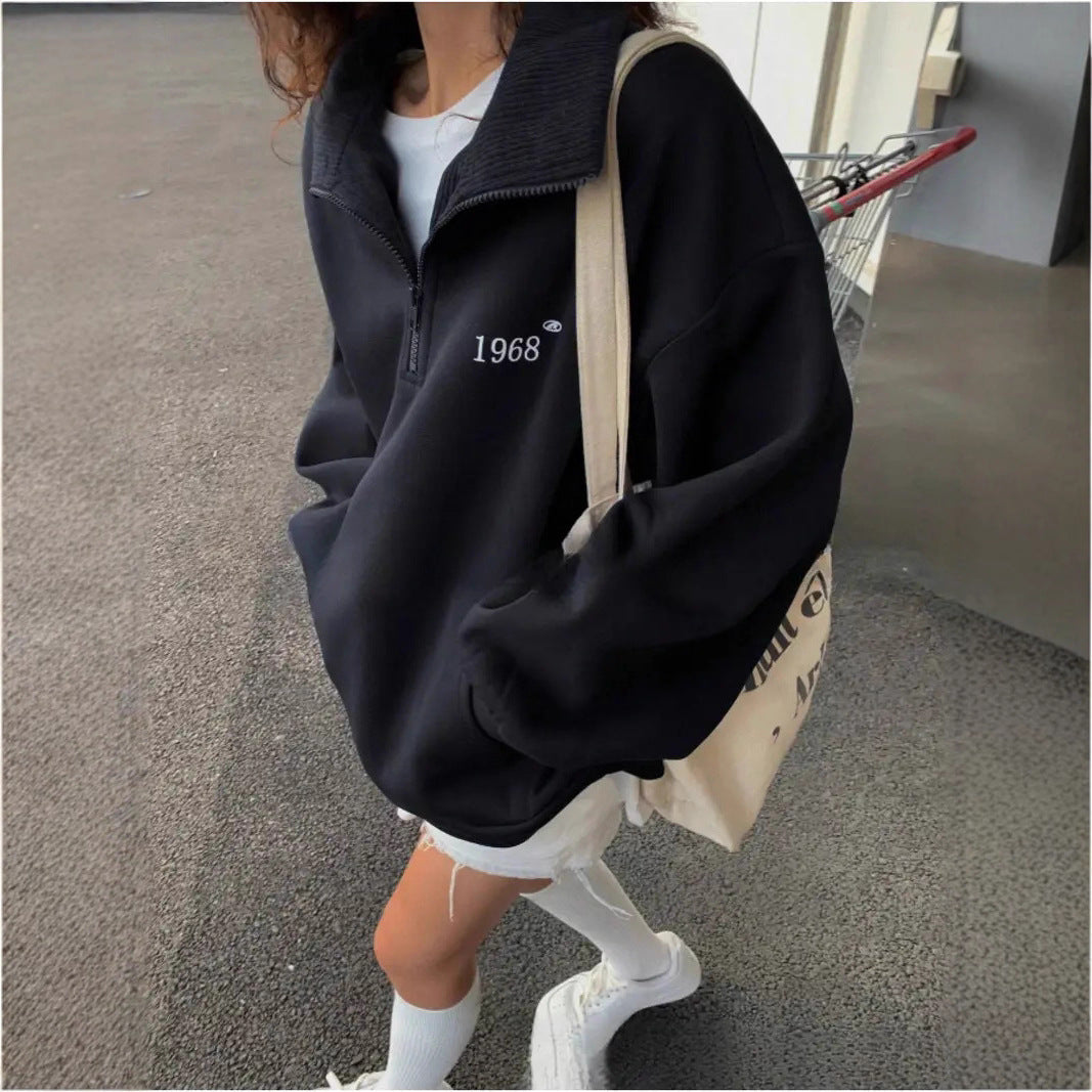 Damen Oversized Kapuzenpullover Stehkragen Taschen Norvielle