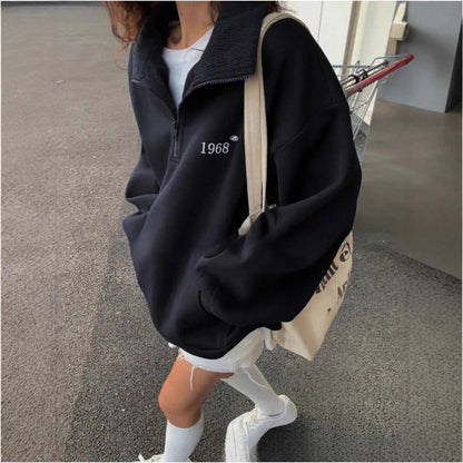 Damen Oversized Kapuzenpullover Stehkragen Taschen Norvielle