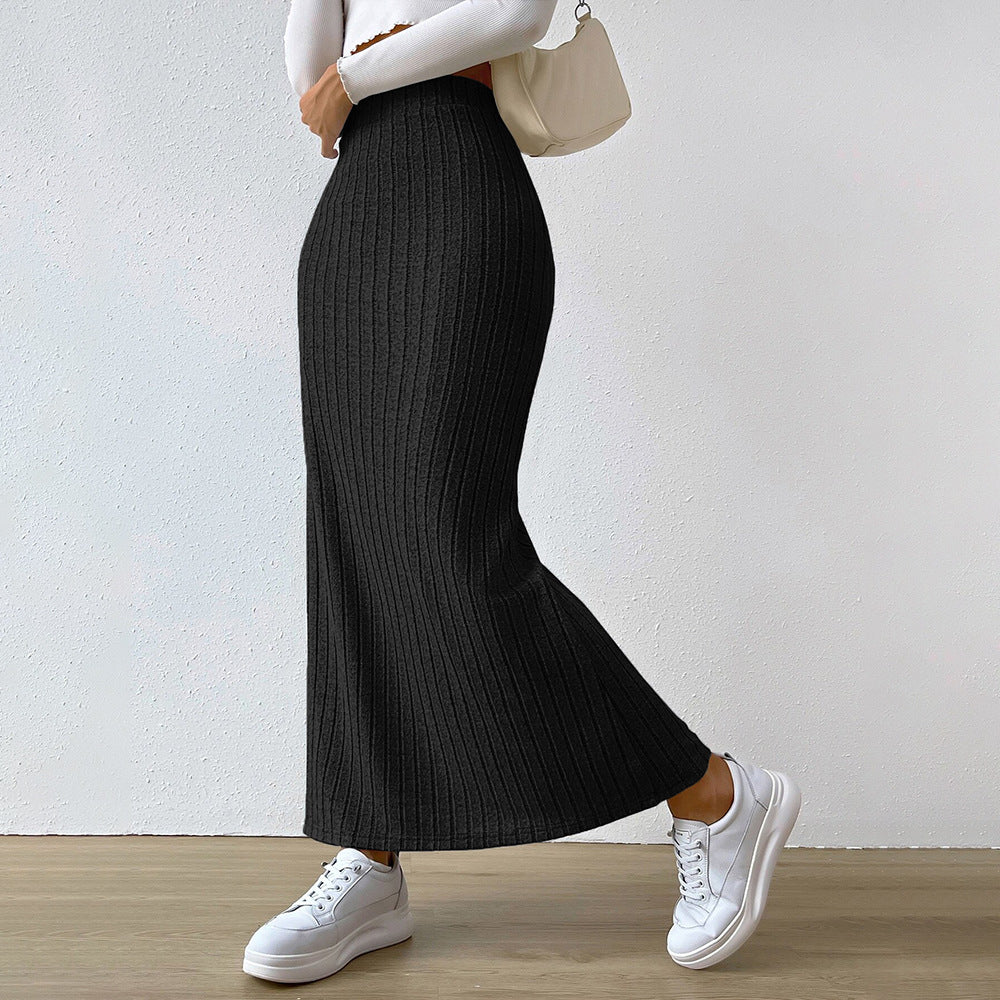 Damen Strickrock Langer Diagonalrippen Hochtaillierung