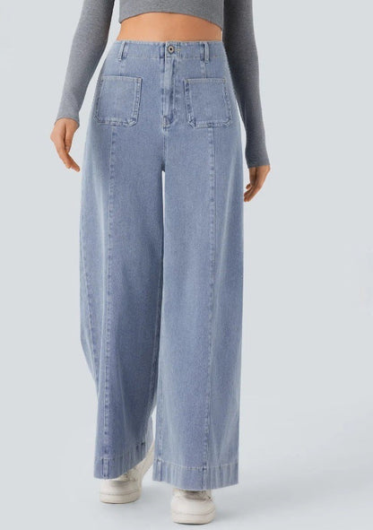 Damen Weite Jeanshose Hochtaschen Norvielle