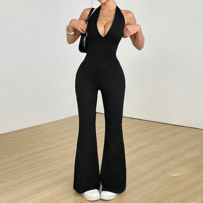 Damen Jumpsuit V-Ausschnitt Weitbein Norvielle - Norvielle