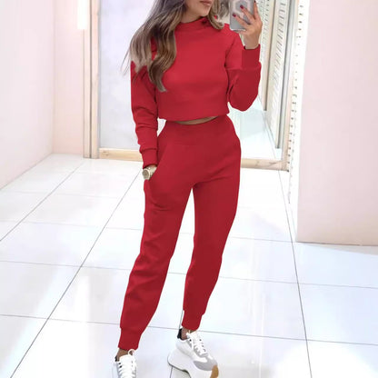 Damen Sweatpants-Set Hochkragen Cropped Oberteil Norvielle